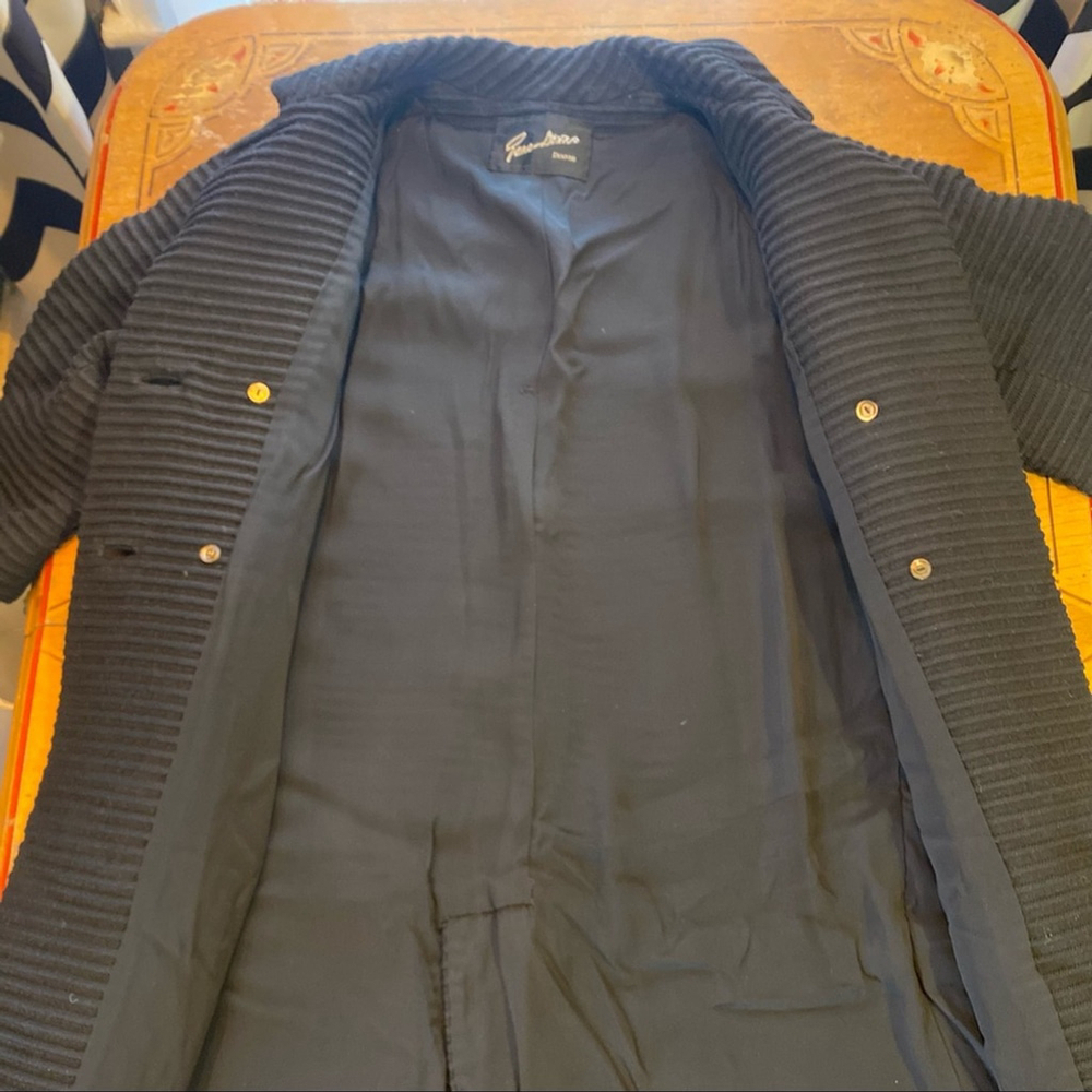 Gorgeous VTG 1960’s Black Mid-Mod Ribbed Wool-Blend Swing Coat - XL - Picture 4 of 11